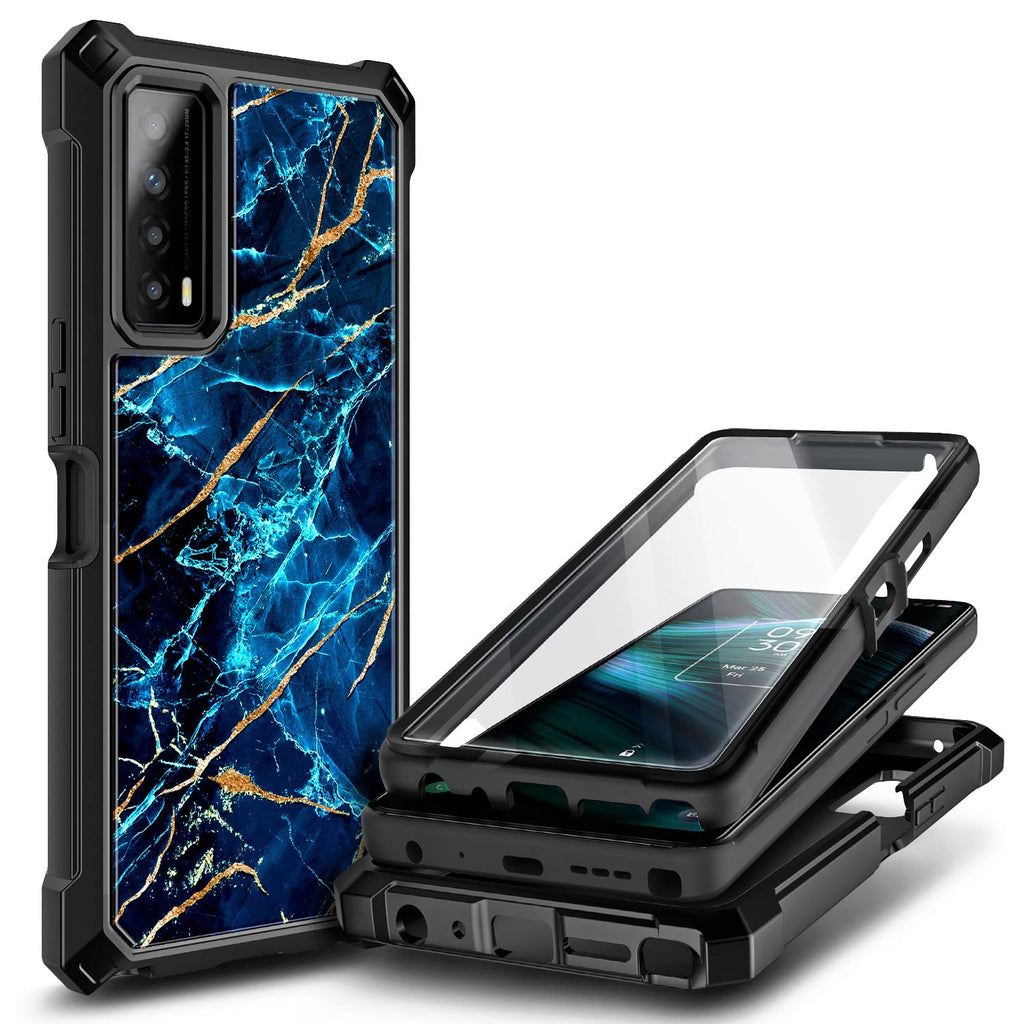 NZND Case for TCL Stylus 5G (T779W) with Tempered Glass Screen Protector, Full-Body Protective Shockproof Rugged Bumper Cover, Impact Resist Durable Phone Case (Sapphire) Sapphire