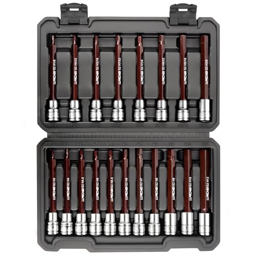 LLNDEI 3/8" Drive Extra Long Allen Hex Bit Socket Set 19Pcs CR-V/S2