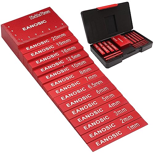 EANOSIC Metric Setup Blocks Height Gauge Set, 15pcs Precision Aluminum Setup Bars Guage Block Set for Router and Table Saw Accessories Woodworking Set Up, Bars Include Laser Engraved Size Markings 15 Pcs-METRIC
