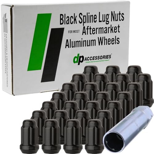 DPAccessories Black M12x1.50 Lug Nuts for Aftermarket Wheels - Closed End Spline Tuner - 34mm (1.35") Tall - Set of 27 - D5246P-2308/27 27 Lug Nuts & 1 Tool for Aftermarket Wheels