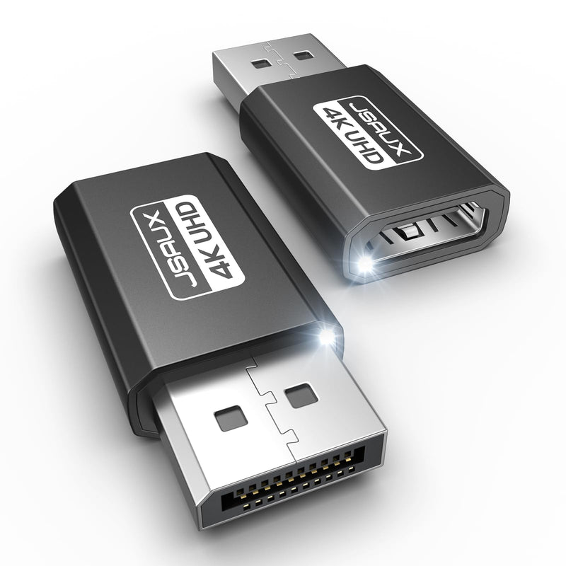 JSAUX 4K DisplayPort to HDMI Adapter 2-Pack, DP PC to HDMI Monitor Converter Video UHD 2K@120Hz,4K@30 DP to HDTV Male to Female Uni-Directional Adapter Compatible for Dell, Lenovo, HP,GPU, AMD -Black 2Pack Black