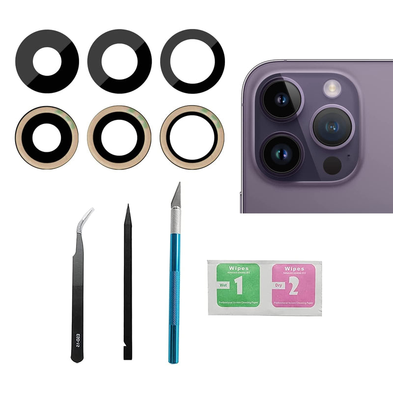 3pcs/Set Rear Back Camera Glass Lens Replacement for iPhone 14 Pro for iPhone 14 Pro Max Camera Glass Lens Covers Replacement with Adhesive Preinstalled + Replacement Repair Tool kit Set