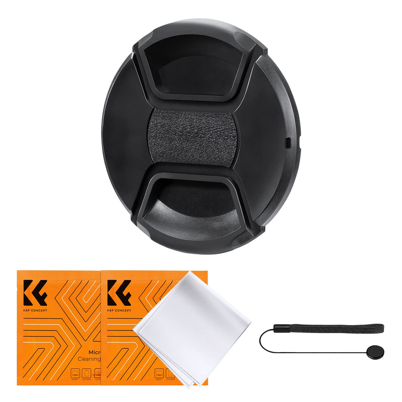 K&F Concept 82mm Lens Cap Cover, 4-in-1 Center Pinch Lens Cover + Anti-Loss Keeper Leash + Microfiber Cleaning Cloth Kits Compatible with Nikon, Canon, Sony, Fujifilm Camera Lenses
