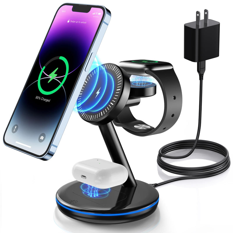 3 in 1 Charging Station for Apple Devices 18W Fast Mag-Safe Charger Stand Magnetic Wireless Charger Station for iPhone 14 13 12 Pro/Pro Max/Plus/Mini AirPods 2/3/Pro iWatch Ultra/8/7/SE/6/5/4/3/2