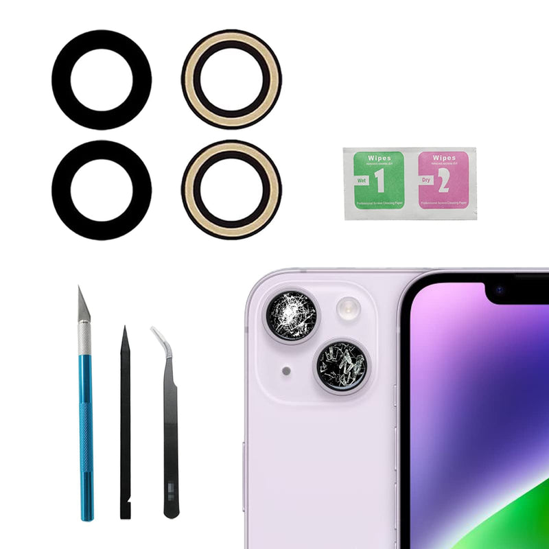 Back Rear Camera Lens Glass Replacement for iPhone 14 and iPhone 14 Plus Camera Glass Replacement with pre-Installed Adhesive and Reparing Toolkits(for iPhone 14 6.1 inches/ 14 Plus 6.7 inches)