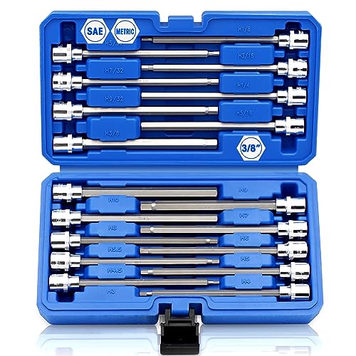 Rizom 3/8" Drive Long Allen Socket Set, 18-Piece Hex Bit Socket Set Allen Hex Bit