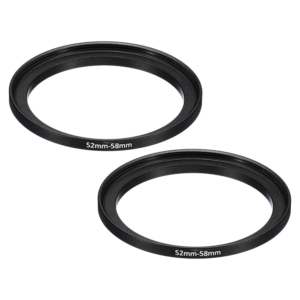 PATIKIL 52mm-58mm Metal Step Up Ring, 2 Pack Camera Lens Filter Adapter Ring Aluminum Filter Adapter Ring for Camera Lenses Hood, Black 52mm-58m