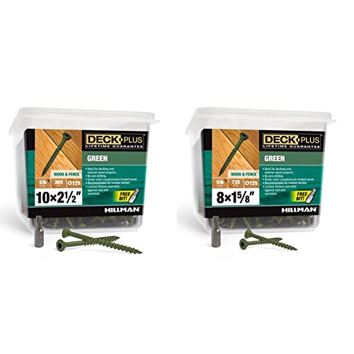 Deck Plus 48402 Wood Screws #10 x 2-1/2“, Green, 5lb Box & 48398 Wood Screws #8 x 1-5/8“, Green, 5lb Box