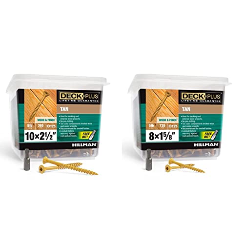 Deck Plus Wood Screws, Tan Exterior Screws, #10-2.5”, 5lb Box, 48416 & 48412 Wood Screws #8 x 1-5/8", Tan, 5lb Box