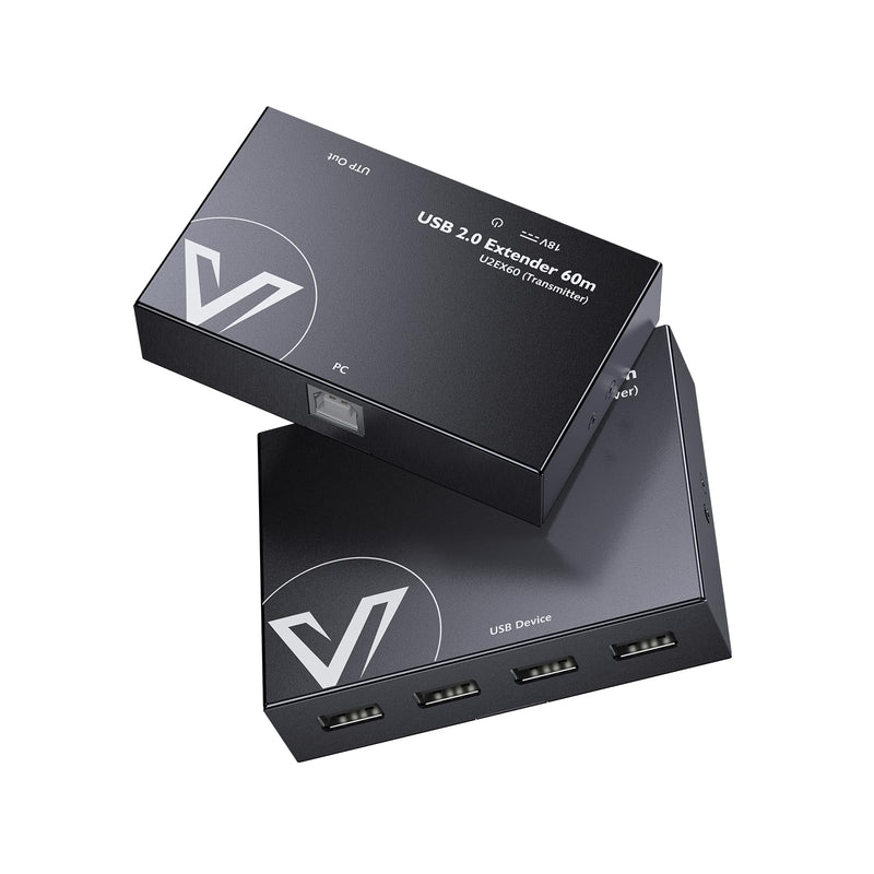 AV Access USB Extender Power Over Cable Cat5e/6/6a/7 up to 196ft/60m, 4 Ports USB 2.0 Extender Over Ethernet, Plug and Play, Supports All Operating System(Power on TX Side)