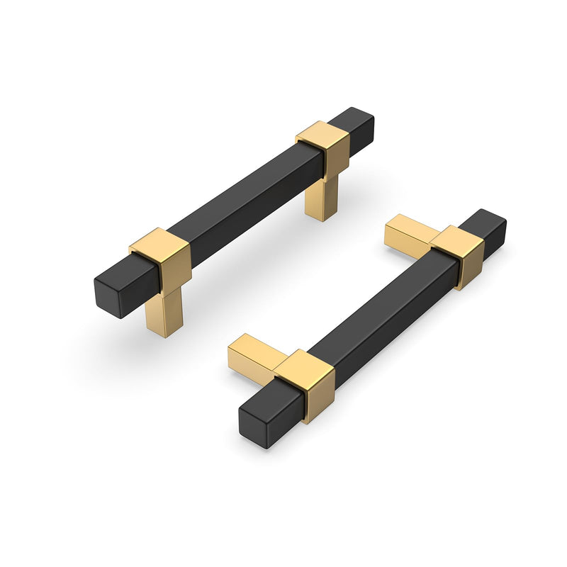 Goldenwarm 5 Pack Cabinet Handles Black and Gold Cabinet Pulls 3 Inch Hole Center Drawer Pulls Modern Bar Dresser Handles for Bathroom Kitchen Bedroom, Zinc Alloy 3” Hole Center Black+Gold