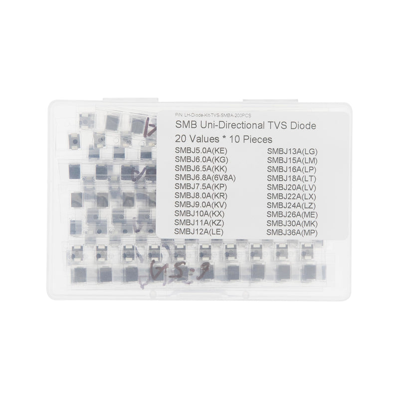 20 Values x 10 SMB 600W TVS Unidirectional Surface Mount Protective Diodes Kit