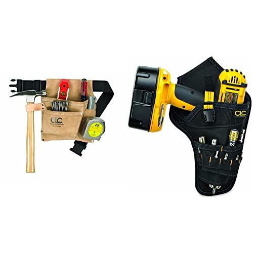 Custom Leathercraft IP489X Suede Tool Bag & Poly Web Belt + CLC Deluxe Cordless Poly Drill Holster