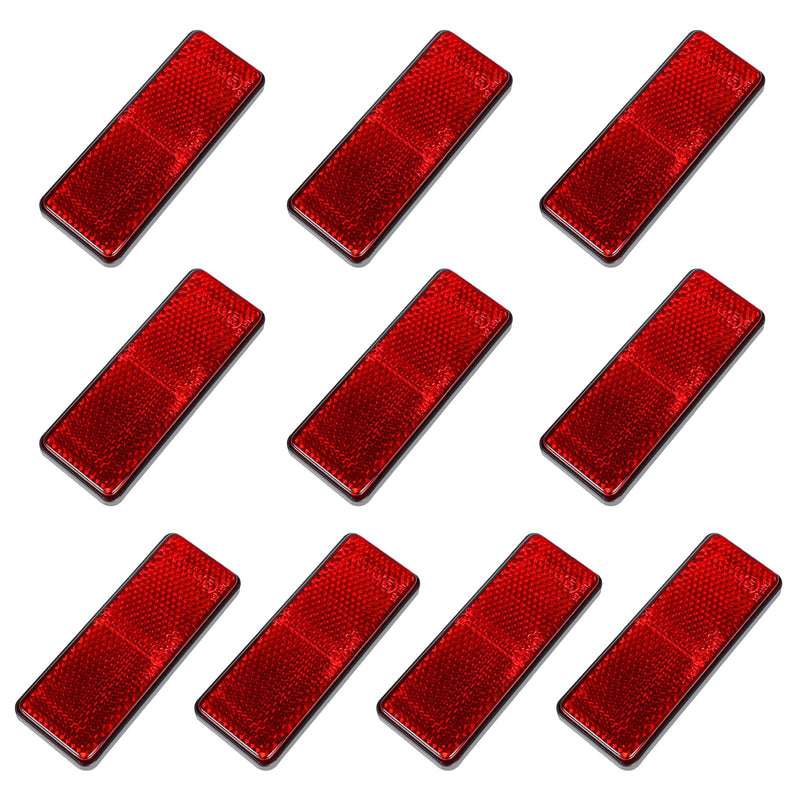 10 Pack Red Self Adhesive All Plastic 3.46‘’ Rectangle Reflectors for Mailbox, Motobikes, Trailers, Trucks, Boats, Suv's, RV's RED-A30