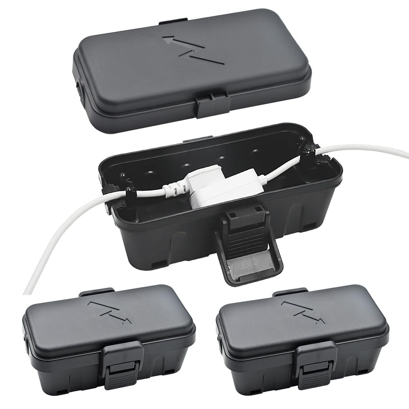 Hrensaw 3PCS Small Weatherproof Electrical Connection Box(Inner 5.5x3x2.2inch),Outdoor Electrical Box,Waterproof Extension Cord Covers for Plug, Extension Cables, Holiday Lights,Black Black