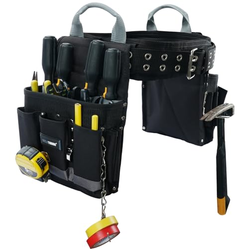 MELOTOUGH Electrician Tool Belt Set, Padded Work Rig with detachable Tool Pouches and Utility Apron, Combo Harness with Carry Handles for Carpenter Construction Tool Belt with Pouch