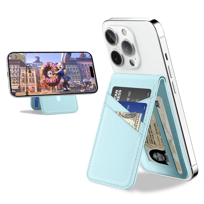 TopMade for MagSafe Wallet Stand, Strongest Magnetic Phone Wallet Card Holder for iPhone 15/14/13/12 Series, Vegan Leather, RFID Blocking, 5 Card Slots, Open ID Window, Slim, Blue