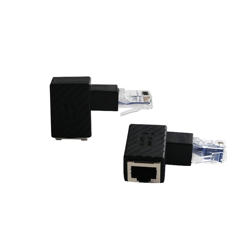 Ethernet Adapter 90 Degree,90 Degree Ethernet LAN RJ45 Male to Female,Right Angle Network Cat5 / Cat5e / Cat6 Extender Adapter，for Modem, Router, Network Printer, etc.(2-Pack) Black (Down Angle) Down Angle