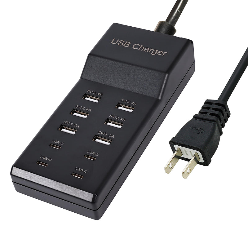 USB Charger,50W USB Charging Station with 10-Port (6 USB-A Port & 4 USB-C Port) Compatible with iPhone 15/14/13/12/11/X/8/7/6 Phones, Watch,Tablets, Smartphones Black 6USB-A&4USB-C Ports-black