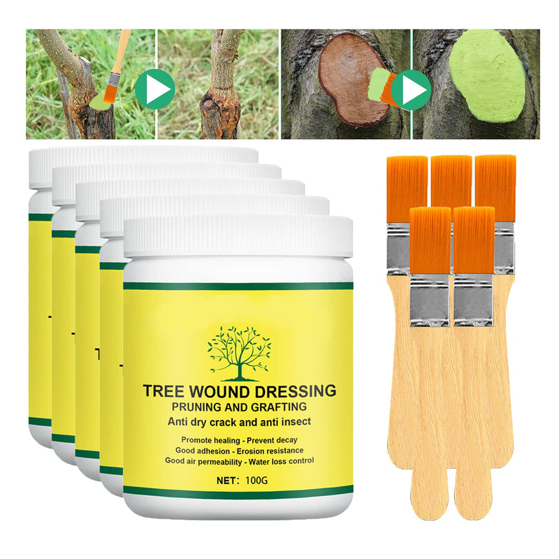 Tree Wound Sealer, Tree Pruning Sealer, Tree Grafting Supplies, Tree Wound Sealer Healing Paste, Bonsai Cut Paste, Pruning Sealer And Tree Wound Dressing for Trees, Shrubs, Roses (5Pcs*100g +5*Brush) 5Pcs*100g +5*Brush