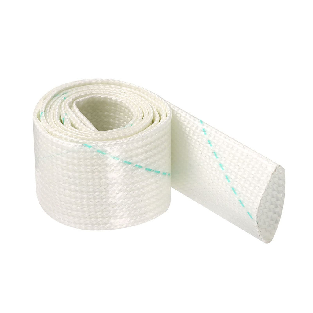 Rebower Polyethylene Resin Fiberglass Sleeve Insulated Braided Sleeve [for High-Temperature Applications] - 3.3Ft-25mm / White