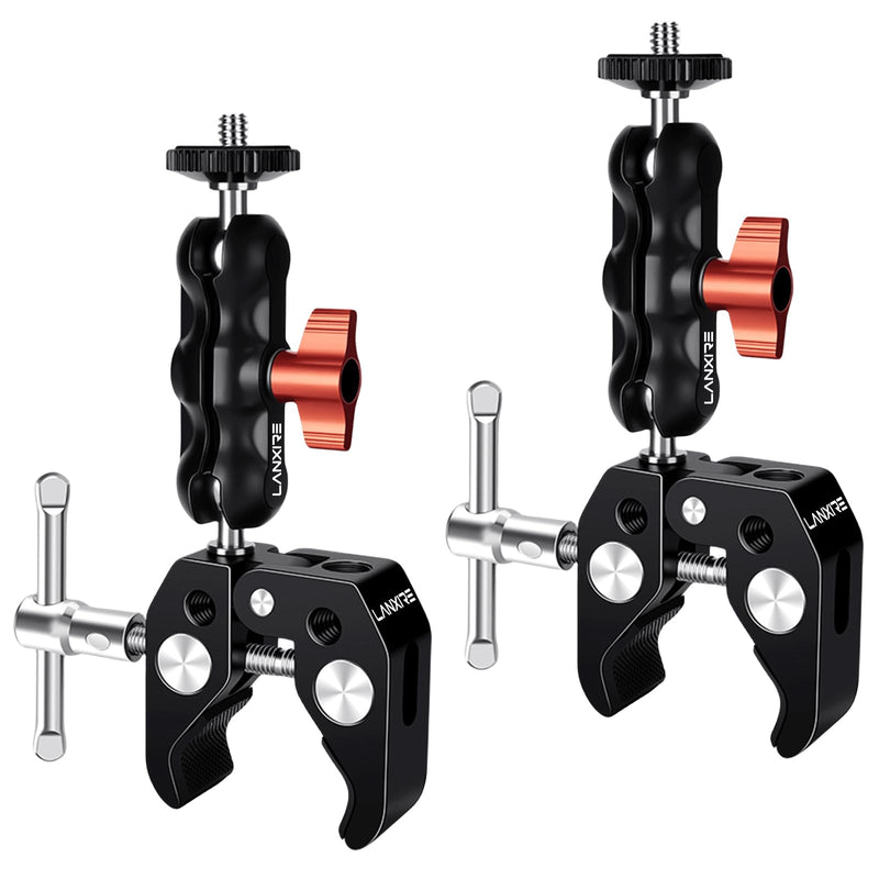 Super Clamp Camera Mount with Double Ball Head Adapter for Ronin-M/Ronin MX/Insta360/Gopro/DJI Action - 2 Pieces, Max Load 4.4lb/2kg