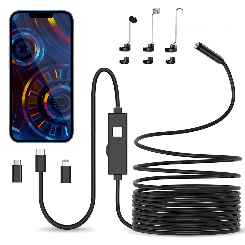 Endoscope Camera with Light, 1080P HD Endoscope Camera Mobile Phone with Light, Waterproof, IP67, No WiFi Required, Inspection Camera, Channel Camera, Mobile Phone with 8 LED Lights for Android & iOS 5 m
