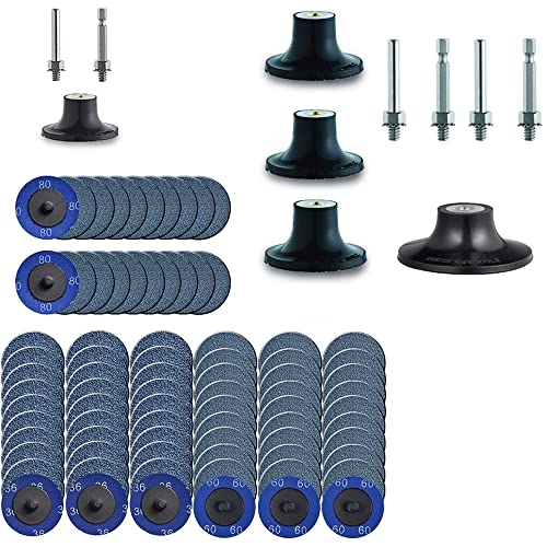 80 Pcs 2 inch Die Grinder Sanding Discs with More 4Pack 1/4" Disc Holders, Zirconia Coated 36/60/80 Grit for Surface Prep
