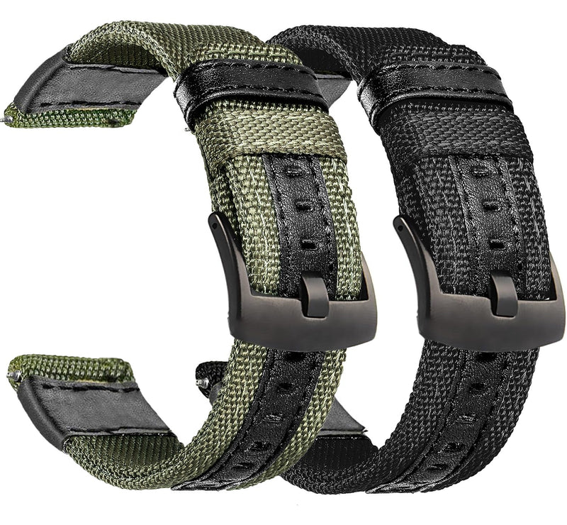 Olytop 2 Pack 22mm Rugged Watch Bands for Garmin Instinct/Instinct 2 Solar, Military Fabric Sports Wristband Replacement Watch Strap Men Women for Garmin Instinct 2 Tactical/Esports/Tide M/L-Black+Army Green