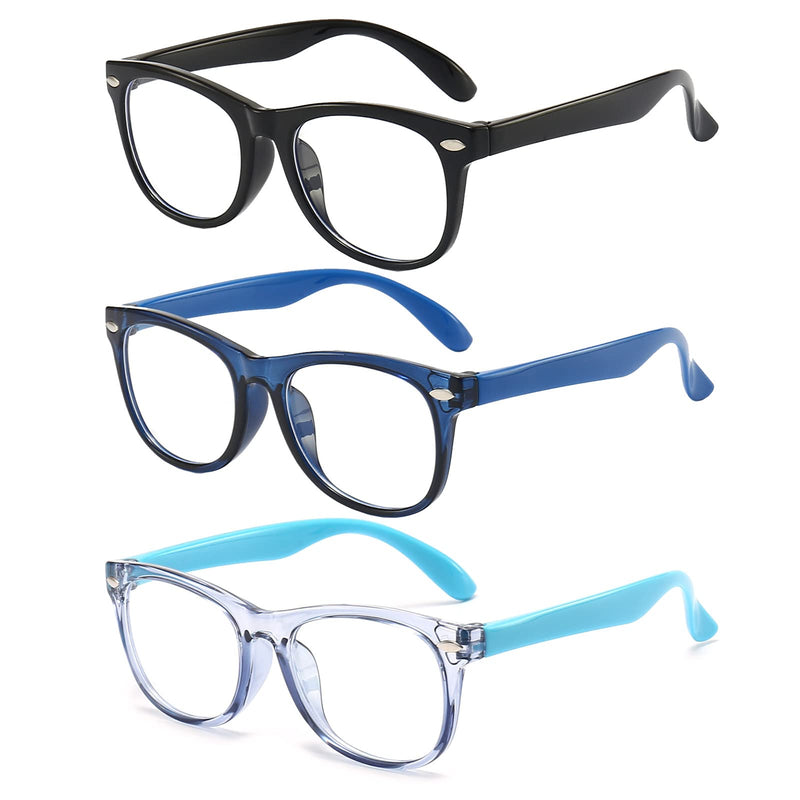 FANNYGO 3 Pack kids Blue Light Blocking Glasses for girls boys Computer Blue Light Blocking Glasses Age 3-11 Black + Dark Blue + Light Blue