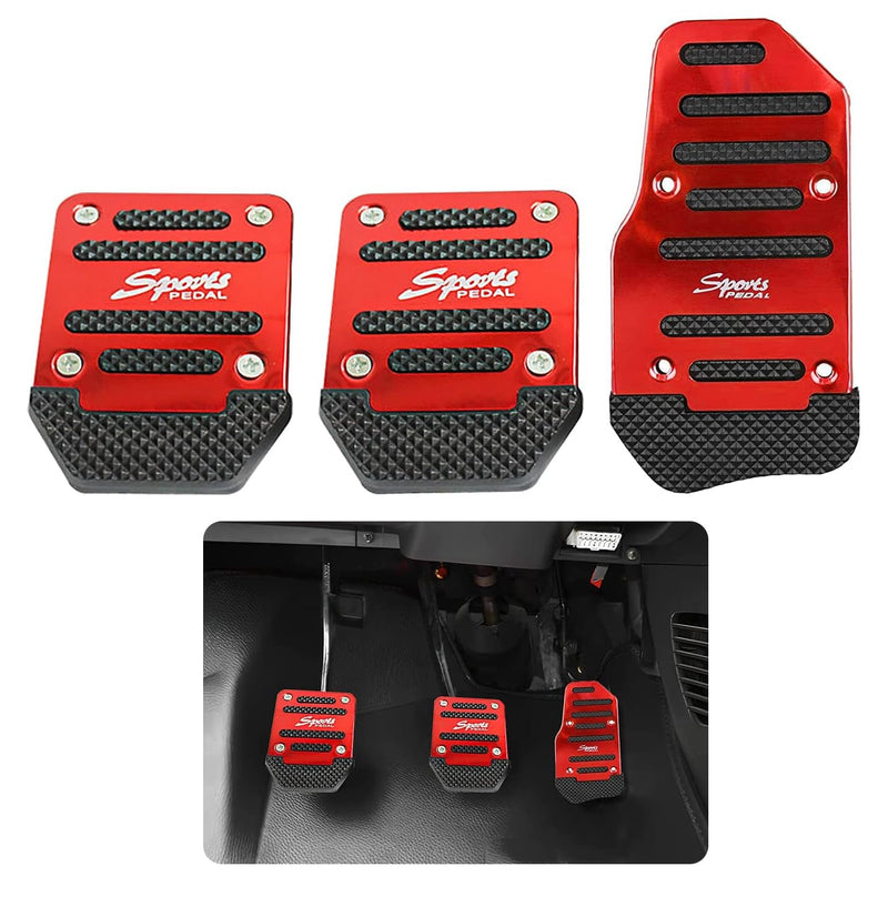 Pack-3 Car Non-Slip Aluminum Alloy Pedal Pads, Anti-rubbing Manual/Automatic Gearbox Gas Pedal Brake Pedal Cover, Universal Car Clutch Pedal Replacement Kits (Red) 3 PCS Red