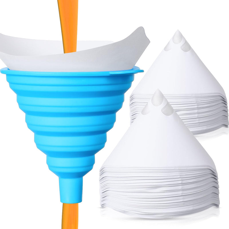 Boao 50 Packs Paint Strainers Cone Paint Filter with 190 μm Filter Tips and 1 Pack Silicone Funnel, Cone Shaped Nylon Mesh Funnel for Automotive, Spray Guns, House, Etc.