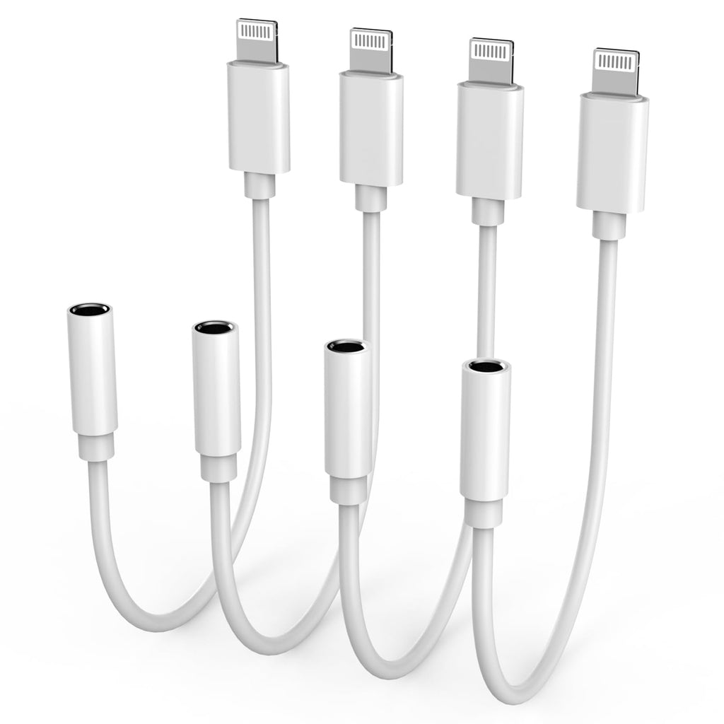 [Apple MFi Certified] Headphone Adapter for iPhone,4 Pack Lightning to 3.5 mm Headphones Jack Adapter Converter Dongle Auxiliary Audio Splitter Cable Compatible with iPhone 14 13 12 11 X XS 8 Off-white