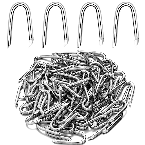 Therwen U Shaped Nails Wire Fence Staples Nails, 1 Inch Steel Fencing Spike, Galvanized U Shaped Fasteners Spike for Fixing Wire Woven and Mesh Fencing, Corrosion and Rust Resistant(1000 Pcs) 1000