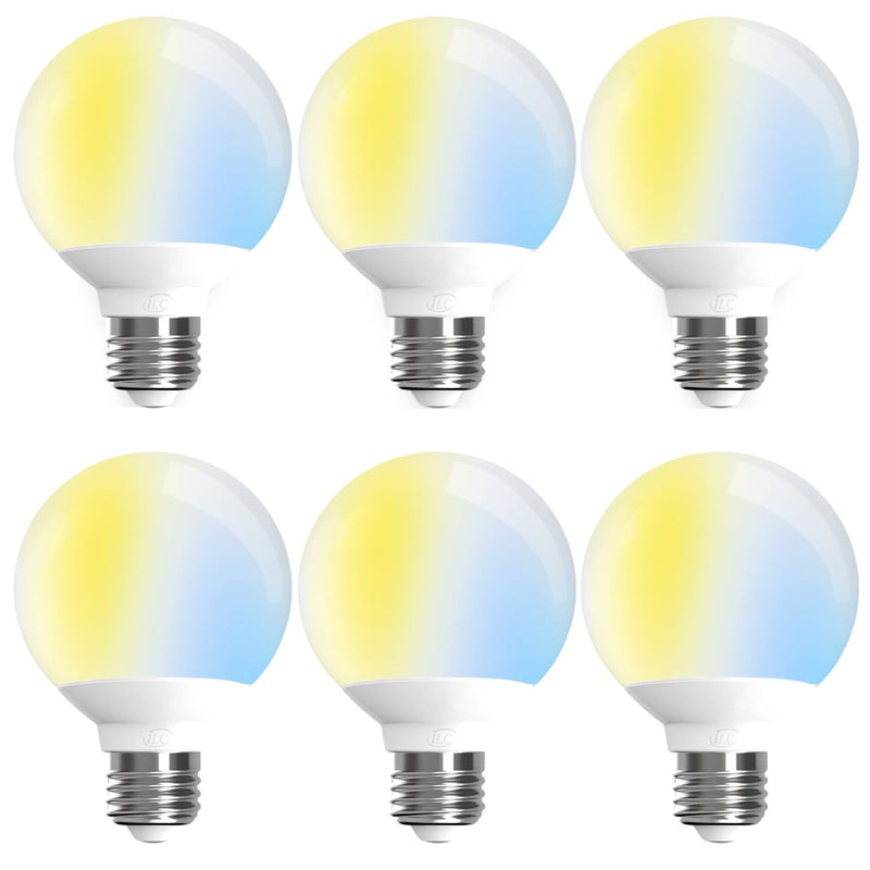 ILC G25 Globe Light Bulbs, App-Controlled LED Bulb with Bluetooth Mesh, 6W, 60W Equivatlent, 600LM, CCT: 2700K-6000K, CRI>95+, E26 Base, 120V for Vanity, Pendant fixtures, Bathroom (6 Pack)