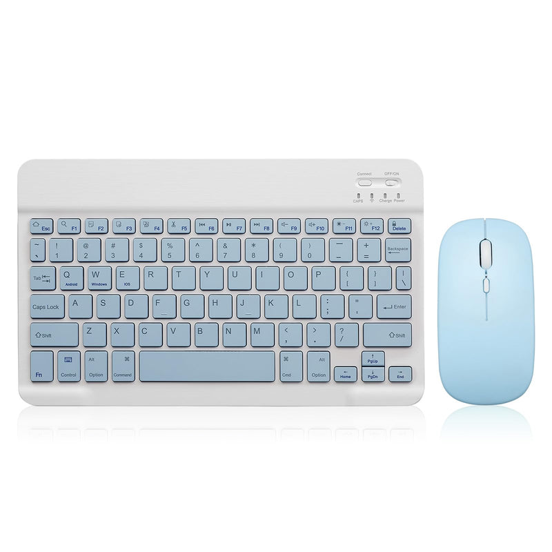 Bluetooth Keyboard and Mouse Combo Rechargeable Portable Wireless Keyboard Mouse Set for Apple iPad iPhone iOS 13 and above Samsung Tablet Phone Smartphone Android Windows (10 inch Blue)