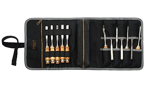 Wrench/Tool Roll (7 Slots), Waxed Canvas Roll Up Bag with 1 Small Detachable Tool pouch and 1 Zipper Pockets, Multi-Purpose Wrench Roll Organizer for Motorcycle/Mechanic/Electrician Black
