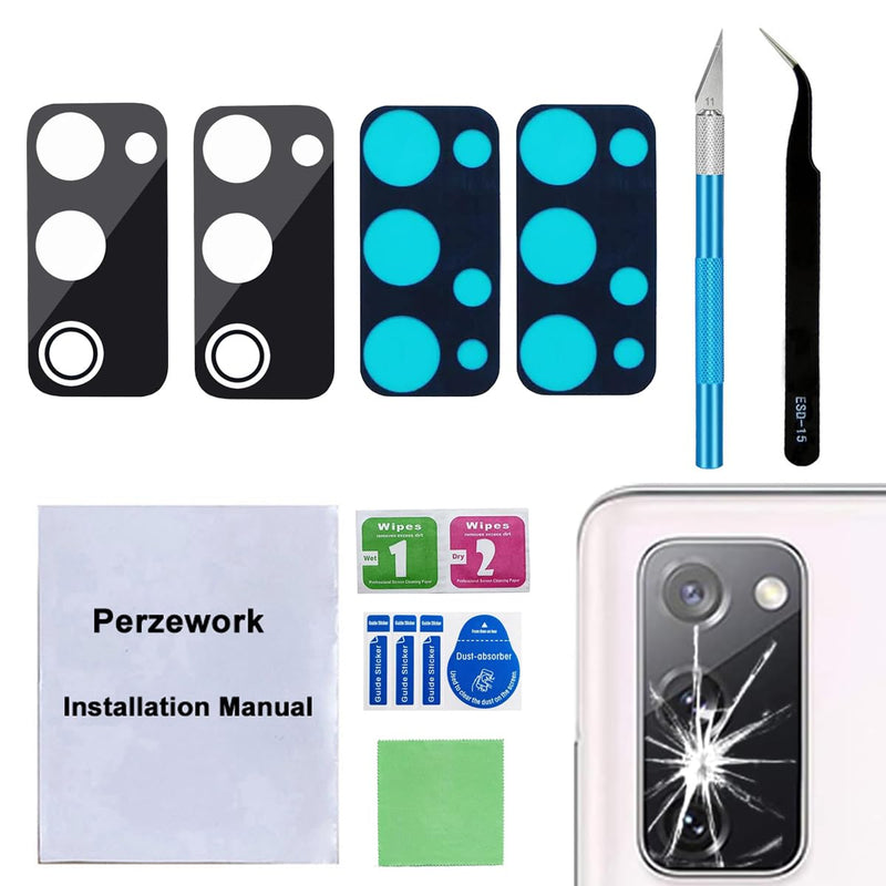 2 Set Back Rear Camera Lens Glass Replacement for Samsung Galaxy S20 FE 6.5 inches with pre-installed adhesive and Reparing Toolkit