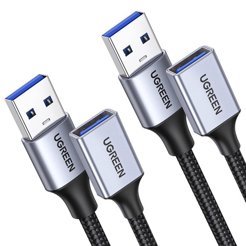 UGREEN 2 Pack USB Extension Cable, (15 FT+ 15 FT) USB Extender Nylon Braided Compatible with Webcam, Camera, Phone, USB hub, Mouse, Keyboard, Printer, Hard Drive, Headset