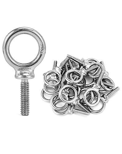 QWORK Eye Bolt, 50 Pack 1/4"-20 x 1 Marine Grade Stainless Steel Lifting Ring Threaded Eyebolt Machinery Shoulder Eyebolts 1/4" - 20 x 1"