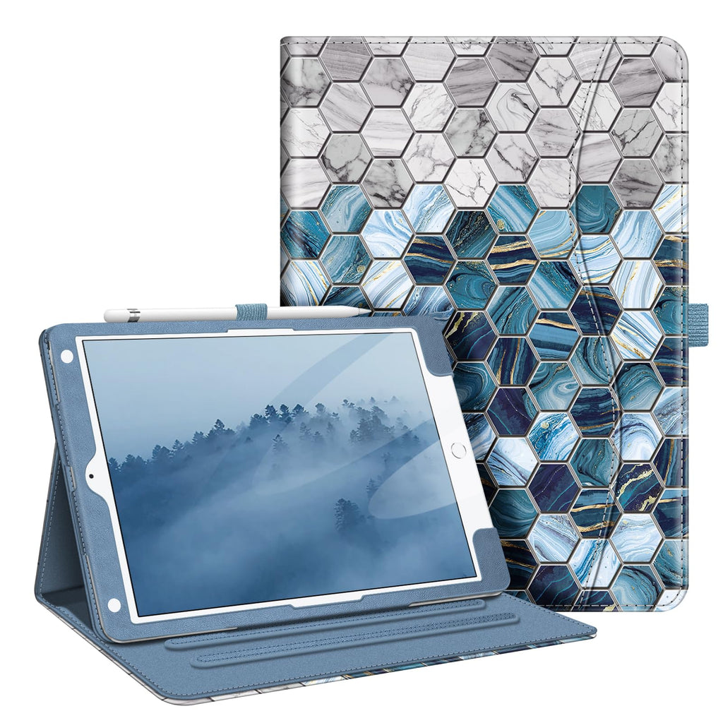 Fintie Case for iPad 9th / 8th / 7th Generation (2021/2020/2019) 10.2 Inch - [Corner Protection] Multi-Angle Viewing Stand Cover with Pocket & Pencil Holder, Auto Sleep Wake, Agate Hexagons