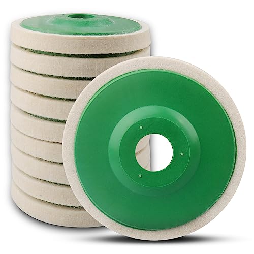 ATOPLEE Thickened 12mm Wool Polishing Wheel Disc,10pcs 4-1/2" x 7/8" Arbor Buffing Wheel for 4.5 Inch Angle Grinder,Wool Felt Polishing Wheel for Metal,Marble,Wood（Hole Diameter:22mm,Thickness:12mm） 10