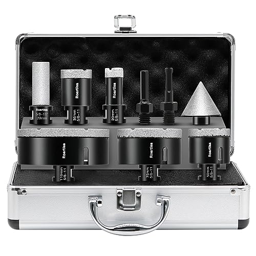 9Pcs Diamond Core Drill Bits Set 5/8"-11 Thread, Porcelain Ceramic Tile Marble Brick Vacuum Brazed Hole Saw Kit (20/35/50/75/100mm Bits+50mm Beveling Chamfer Bit+SDS Shank+Hex Shank) 9