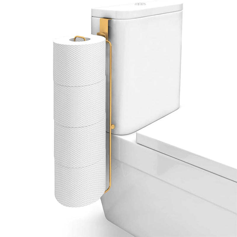 Conworld Toilet Paper Storage Wall Mount, Over The Tank Toilet Tissue Roll Holder Dispenser Reserve for Bathroom Storage and Organization, for 4 Roll Tissue, Gold, 1 Pack Gold,hold 4 Rolls-1 Pcs