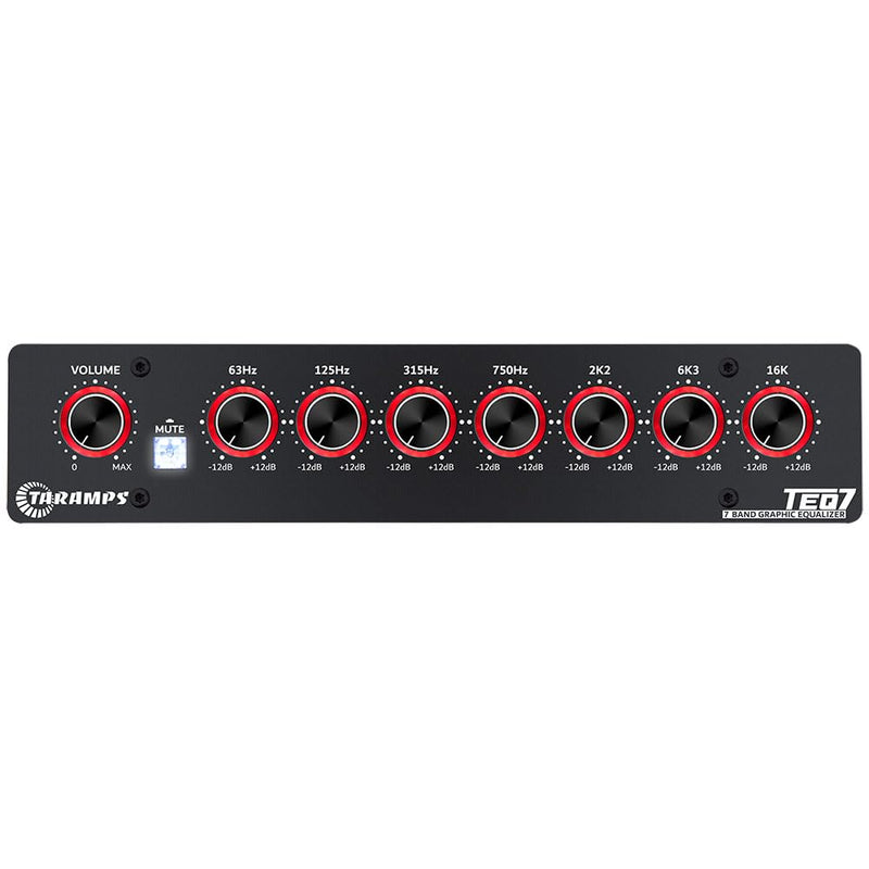 Taramp's TEQ 7 Stereo 7-Band Graphic Equalizer RCA Input 2 Channels HPF and LPF Filters Mute Function Car Audio Mixer Equalizer EQ, Best Control for Car, Boat, Motorcycle - TEQ7 Red