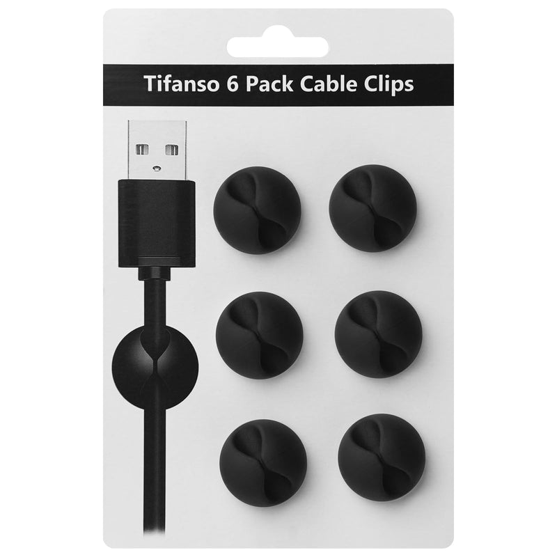 tifanso 6PCS Cable Clips Black - Adhesive Cord Cable Holder Wire Organizer for Desk, Cord Clips, Cord Cable Clip, Wire Holders for Cords, Nightstand, Home and Office