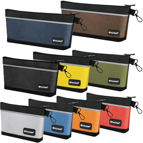 TICONN 9PK Tool Pouches with Zipper, Waterproof 1680D Oxford Small Tool Bag Colored, 9 Pack Combo