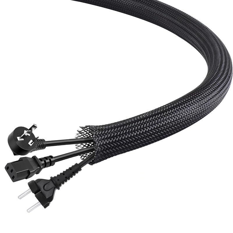 PET Expandable Braided Sleeving 25Ft-1.5 inch Wire Loom, Aibole Braided Cable Sleeve Wire Wrap,Black 25FT-1.5Inch Black