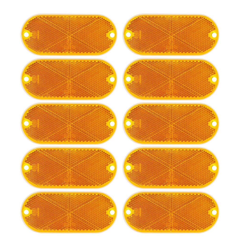 10 Pack Front Reflector Oval Reflectors Driveway Reflectors for Driveway Fence Gateposts Cars Boats Mailboxes Trailer Security Reflectors with Center Mounting Holes (Yellow) Yellow