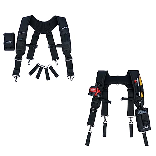 MELOTOUGH Tool Belt Suspenders Construction Bag Suspenders Heavy Duty Padded Work belt Suspenders for Carpenter/Electrician/Roofing/Farmer work Suspension Rig (X BACK + H BACK)